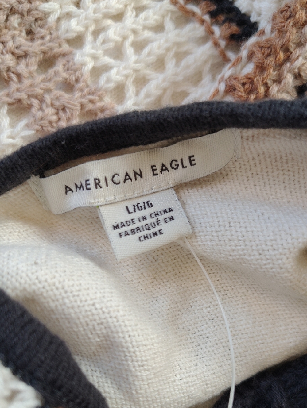American Eagle White and Brown Striped Crocheted Knit Sundress Size Large New - Picture 7 of 12